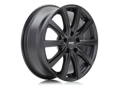 Platin P 69 schwarz matt – Steile Schrägansicht mit Felgenbett