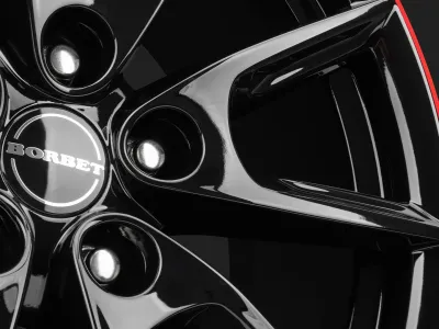 Borbet LX19 black glossy rim red – Detail Nabendeckel