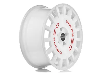 OZ Racing Rally Racing Race White + Red Lettering – Schrägansicht mit Felgenbett