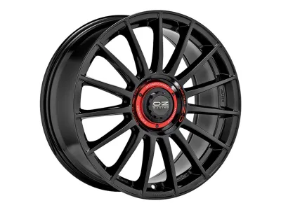 OZ Racing Superturismo Evoluzione Gloss Black + Red Lettering – 3/4-Ansicht