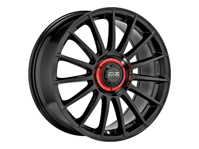 OZ Racing Superturismo Evoluzione Gloss Black + Red Lettering – 3/4-Ansicht