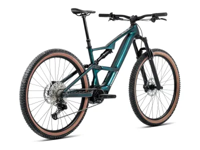 Orbea Rise SL H30 in Escape Green – Splash Ice Green, glänzend (Dunkelgrün/Eisgrün glänzend) – 3/4-Ansicht von hinten