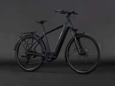 Cube Touring Hybrid ONE 600 in coal´n´chrome (Anthrazit/Chrom) – 3/4-Ansicht vorne, Diamant