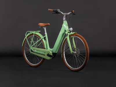 Cube Aruba Hybrid 600 in cactus´n´brown (Pastellgrün/Braun) – 3/4-Ansicht vorne im Studio