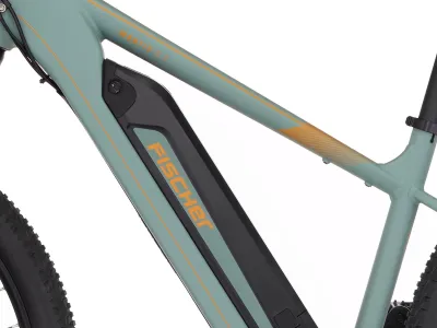 Fischer Montis 2.2 Active in Pine Shadow green matt (Piniengrün matt) – Semi-integrierter Akku im Unterrohr, Detailansicht