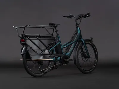 Cube Longtail Hybrid Family 800 in royalgreen´n´black (Petrolgrün/Schwarz) – 3/4-Ansicht hinten rechts, Studioaufnahme