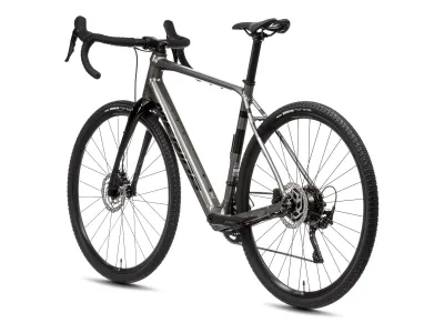 Merida eSILEX 400 in Gunmetal Grey (Black) – Dunkelgrau mit Schwarz – 3/4-Ansicht hinten links mit Nabenmotor